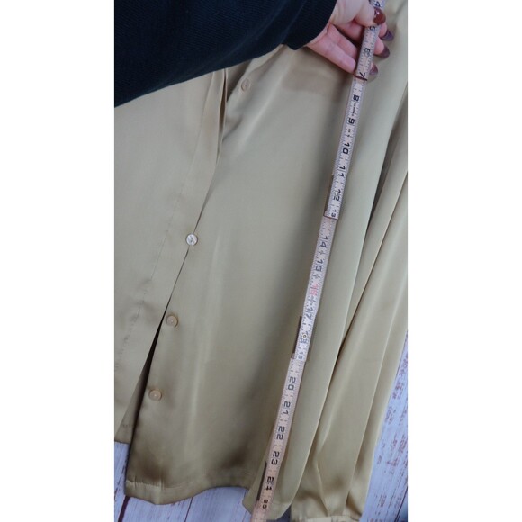 Chaus & Co Button Up Shirt Womens Large Blouse Gold Long Sleeve Silky VTG - Picture 7 of 11